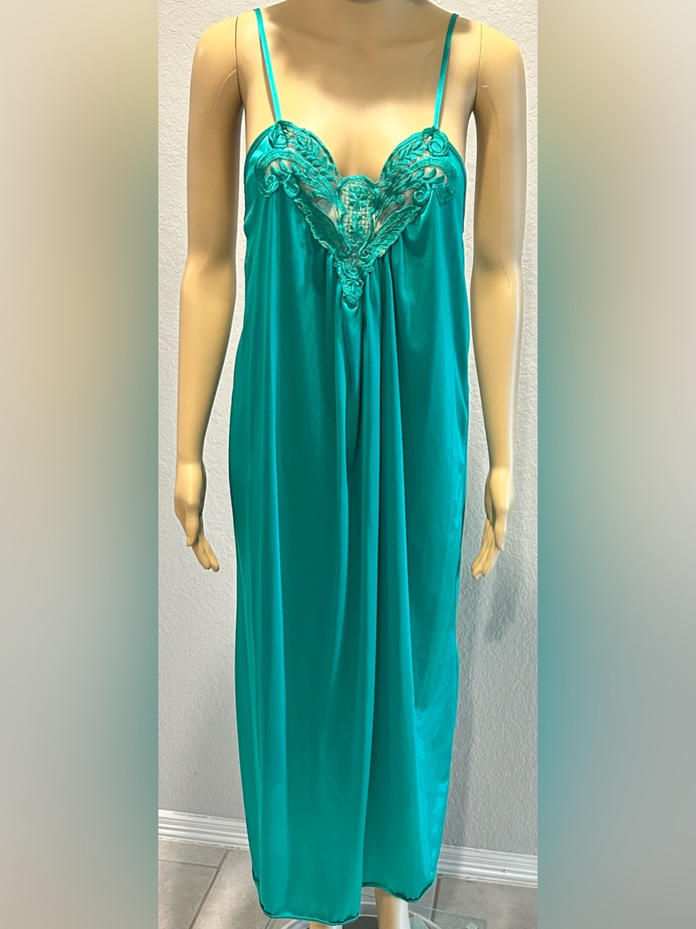 Green Lace-Trim Long Slip Nightgown - Women Intimates